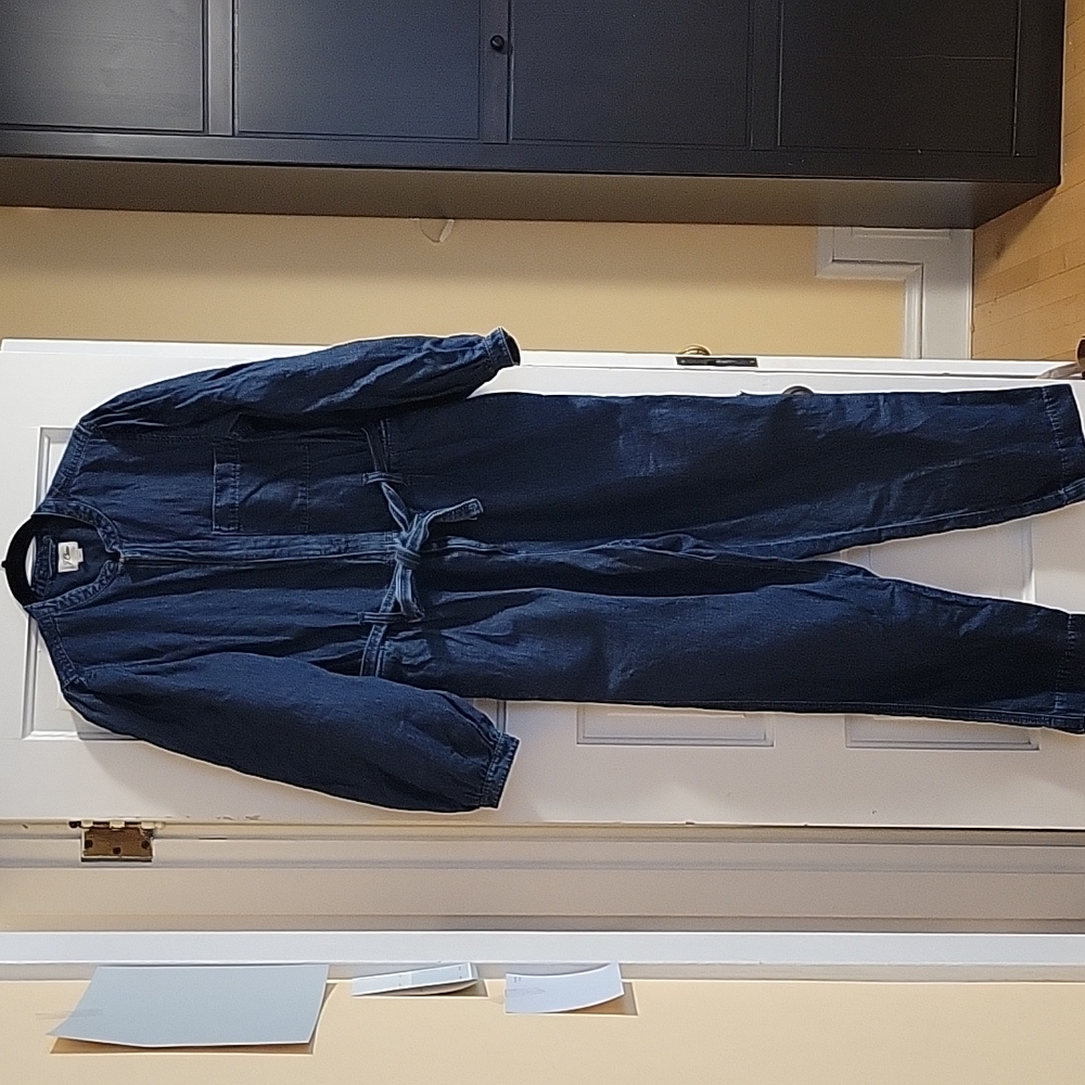 J Crew Puffed Sleeve Belted Dark Denim Jumpsuit - 6
